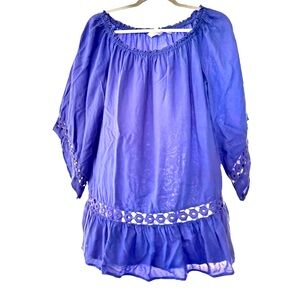 Indigo Scalloped Peasant Blouse Size M NWOT